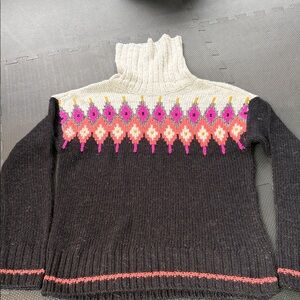 The Limited Black Turtleneck Sweater with Pink and Cream Pattern